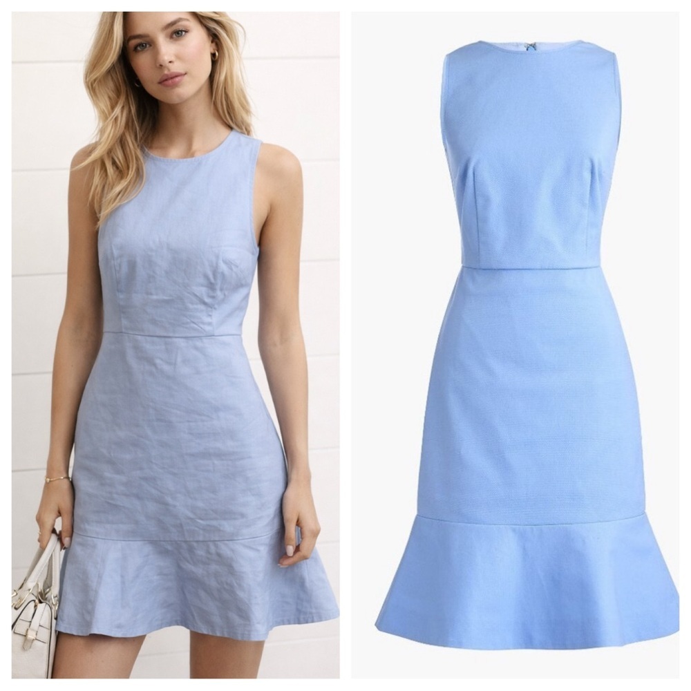 J. Crew Blue Stretch Piqué Fluted Hem Sheath Dress Size 0P 36161